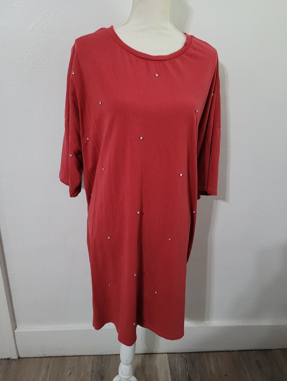 Rock&Roll Denim Oversized Rhinestone T Shirt Dress Coastal Cowgirl Jeweled XXL